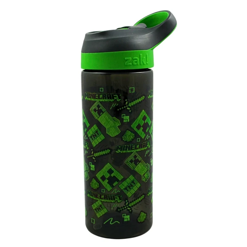 HOX Minecraft Atlantic Creeper Trinkflasche, umweltfreundlich, BPA-frei, Kunststoff, Schulwasserflasche mit abnehmbarem Strohhalm, auslaufsicher, Geschenk für Minecraft-Fans, offizielles