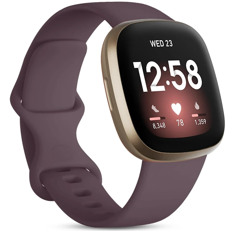 Oielai Kompatibel für Fitbit Versa 4/Fitbit Versa 3/Fitbit Sense 2/Fitbit Sense Armband, Silikon Sport Klassisch Sanft Ersatzarmband Kompatibel mit Versa 3/Versa 4/Sense/Sense 2, Klein Rauch Violett