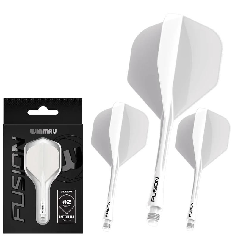 WINMAU Darts Fusion Integrated Flight & Shaft System - No.2 Shape & Design - Weiß Farbe, Kurze Länge
