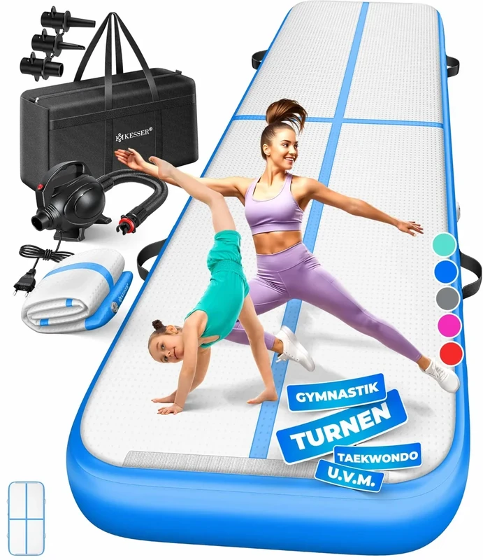 KESSER® Turnmatte Aufblasbar Airtrack Fitness-Matte Gymnastikmatte 3/4/5/6m | inkl. Tragetasche & elektr. Luftpumpe | Yogamatte, Tumbling Matten, Trainingsmatte Sportmatte Yoga, Turn- & Fitness