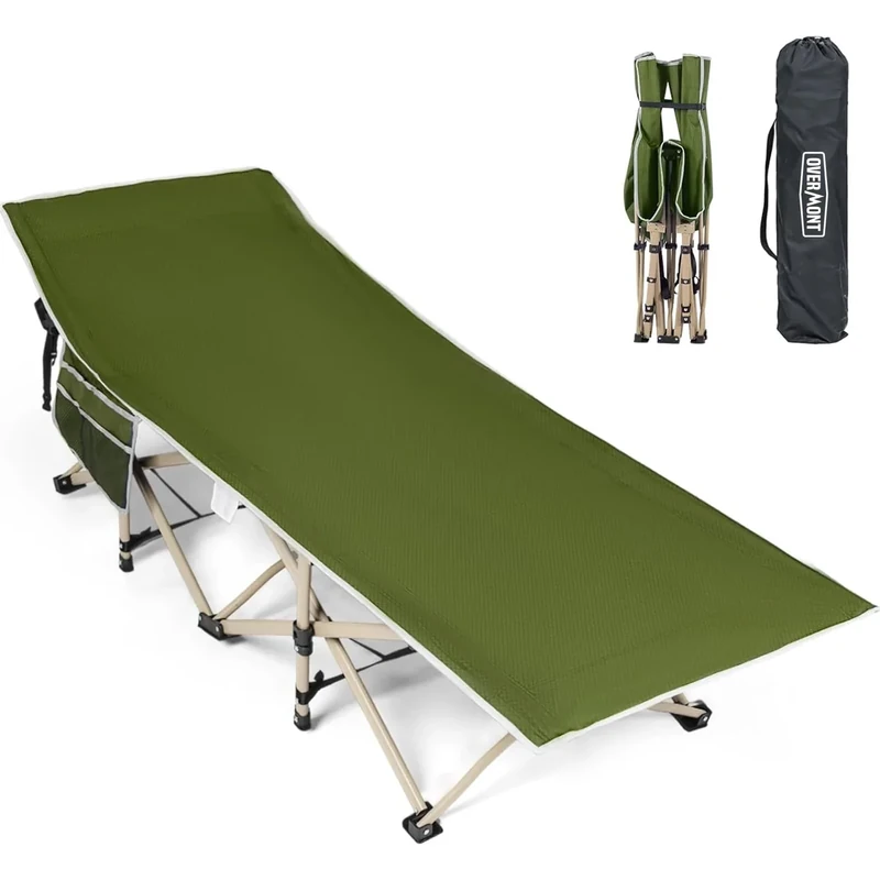 OVERMONT Klappbar Übergroß Feldbett für Erwachsene - Campingbett 190 x 71 x 36 cm - bis 250kg Belastbar - 2400D Oxfordgewebe mit Seitentasche Tragetasche für Camping Garten Büro Gästebett
