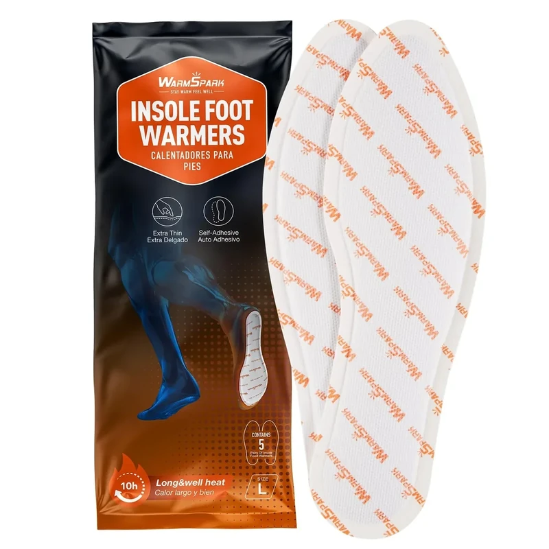 WarmSpark Sohlenwärmer - 5 Paar Wärmesohlen - Wärmepads für 10 Stunden Wärme Sofort einsatzbereite Fußwärmer Pads - S (36-38)
