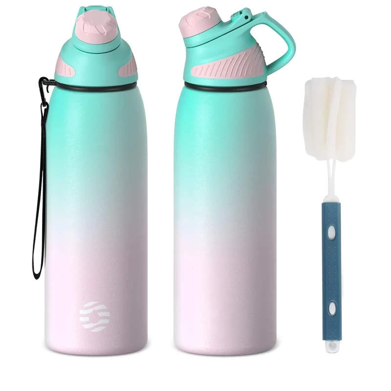 Fjbottle Edelstahl Trinkflasche Sport mit Magnetischem Deckel 1L, 800ml, 600ml, 400ml BPA-Frei Auslaufsichere Kinder Flasche - Kohlensäure geeignet 1500ML Wasserflasche Thermo für Schule, Fitness