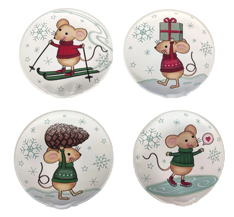 MC-Trend Handwärmer Set: 4 Zauberhafte Taschenwärmer mit süßen Mausmotiven – Immer wiederverwendbar für wohltuende Wärme unterwegs