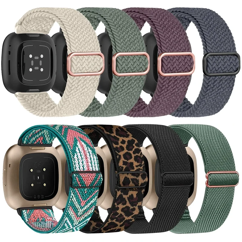 Zspoly 8 Stück Armband Kompatibl mit Fitbit Versa 4 /Fitbit Versa 3/Fitbit Sense 2/Sense Sport Armband,Weiches Elastisch Ersatz Nylon Sport Ersatzband Band für Damen Herren