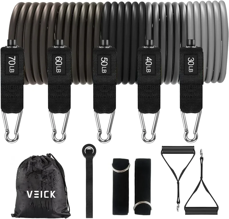 VEICK Widerstandsbänder, Übungsbänder, Workout-Bänder, Widerstandsbänder zum Trainieren mit Griffen für Männer und Frauen (30–250Pfund, Grauverlauf)