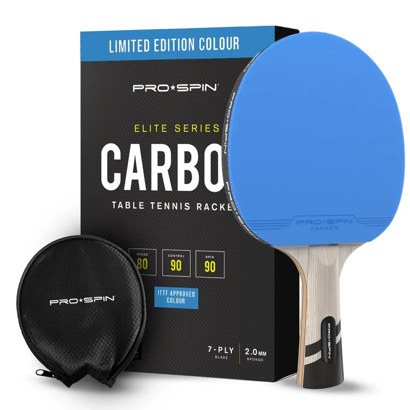 PRO-SPIN Tischtennisschläger – ITTF-zugelassener Carbon Profischläger für überlegene Präzision und Spin | Profi-Obergummi, 2,0 mm Schwammstärke, Schutzhülle (Blau, 1er-Pack)