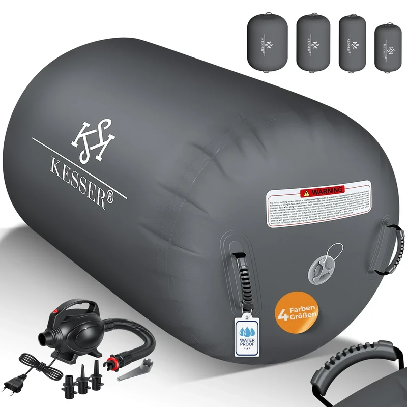 KESSER® Aufblasbare Airtrack | inkl. Tragetasche & elektr. Luftpumpe | Barrel Tumbling, Yoga, Fitnessmatte, Trainingshilfe, Turnmatte, Balance Trainer, Sportmatte, Gymnastikmatte, Workout