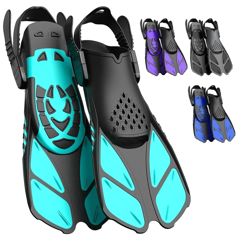 Lealinga Schnorchelflossen, Flossen Verstellbar Erwachsene Reisegröße Schwimmflossen Unisex Taucherflossen für Erwachsene Männer Frauen Kinder Offene Ferse Trainingsflossen mit Netztasche
