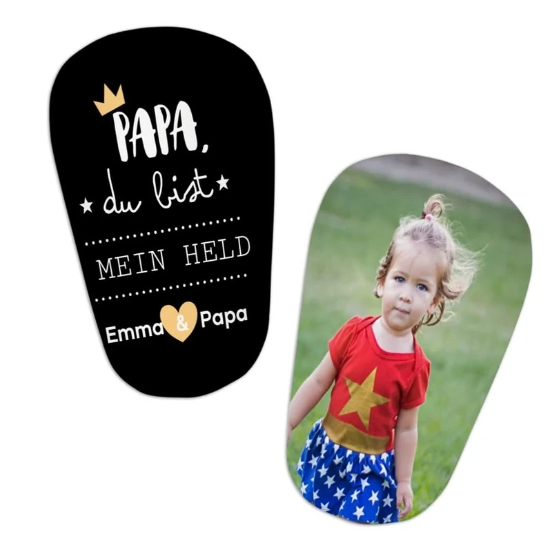 Wanapix | Personalisierte Fußball Schienbeinschoner Mini | Shinguards mit Foto und Text | Kinder und Erwachsene | 8 x 10 cm | Du Bist Mein Held