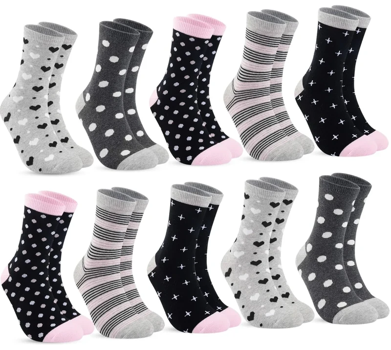 Blu Ninfee 10 Paar Socken Damen 39-42, Strümpfe damen Baumwolle Lange Ringelsocken, Bunte Damensocken Baumwollsocken Mädchen mit Streifen Punkten