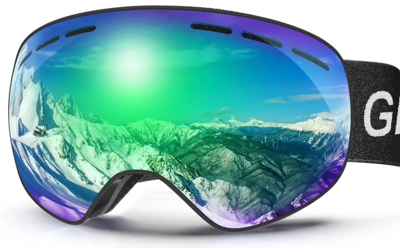 GlaRid Skibrille, Snowboard Brille für Brillenträger Herren Damen, OTG Ski Goggles Rahmenlose Schneebrille Anti-Fog 100% UV400 Schutz (Grün)