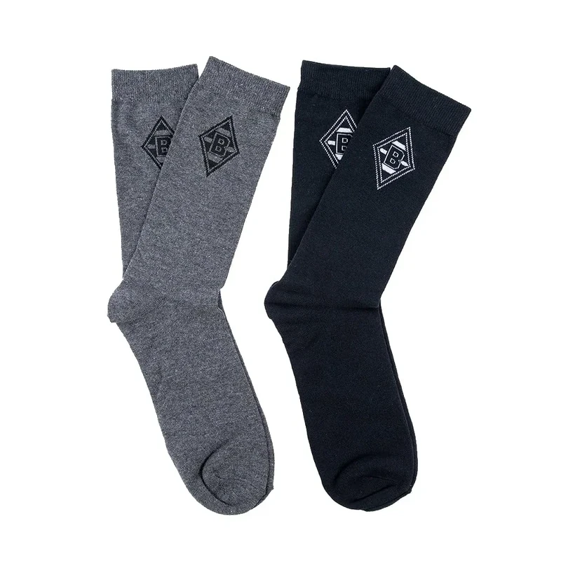 Borussia Mönchengladbach Business- Socken 2er Pack | Offizieller Fanartikel Fohlenshop | mit eingewebtem Rautenmuster des VfL | schwarze Socken in 3 Größen