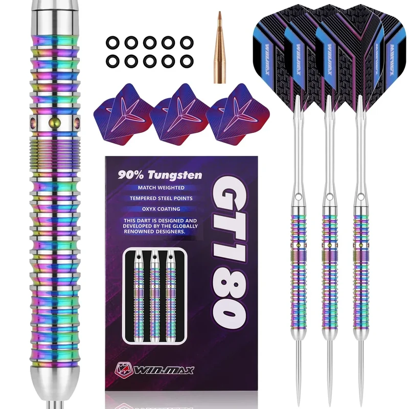 WIN.MAX Dartpfeile mit Metallspitze 90% Tungsten 3 Stück 90% Wolfram Stahl Darts 26g
