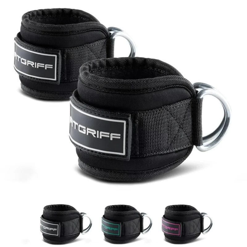 Fitgriff® Fußschlaufen V3 - für Fitness Training am Kabelzug - (2 Stück) Ankle Straps für Frauen und Männer (Black) - Image 1