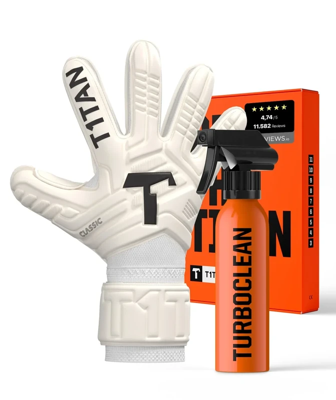 T1TAN Classic 1.0 White-Out + Turboclean - Torwarthandschuhe und Handschuhreiniger - ohne Fingerschutz - Fußballhandschuhe für Torhüter - Größe 10