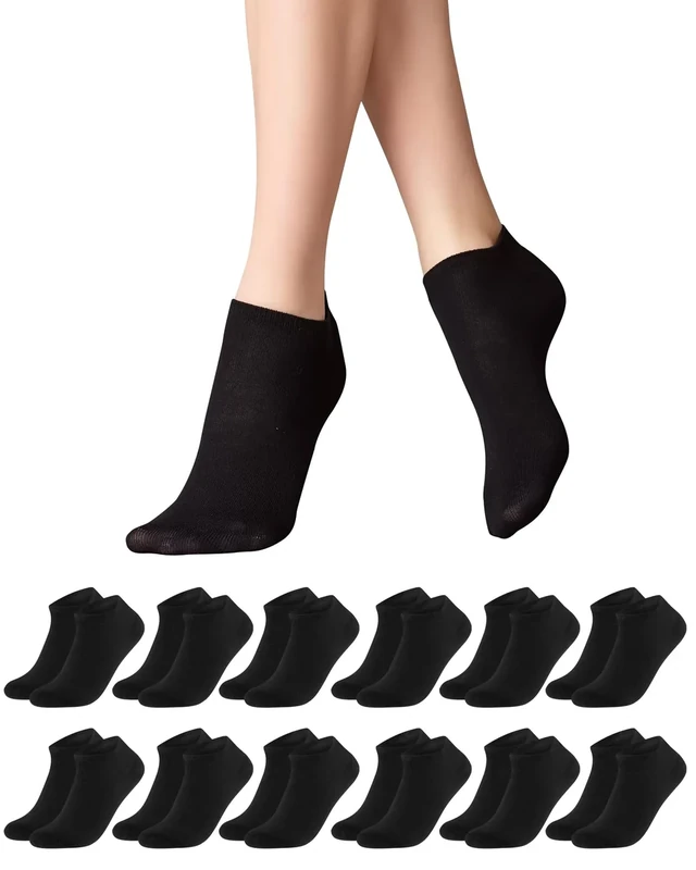 Libella Damensocken Socken Damen 39-42 Schwarz 12Paar Baumwolle Kurze Socken Unisex Söckchen Sportsocken Sneakersocken Damen-socken Halbsocken Schwarze Socken Damen 39-42