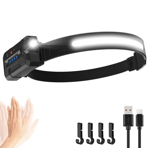 Sogdeco Stirnlampe LED Wiederaufladbar, 2 Stück 230° Weitwinkel 7 Modi Superhelle Stirnlampe, 22 Stunden Laufzeit, Sensor und Rotlicht, Wasserdicht Leicht Kopflampe für Joggen,Camping,Angeln (Braun)