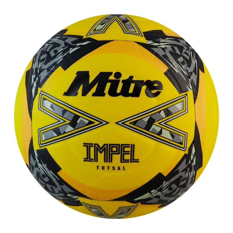 Mitre Impel Futsal-Ball | Hallenfußball | Fußball mit geringer Sprungkraft Fußball, Fluoreszierendes Gelb/Schwarz/Circular-Grau, 4