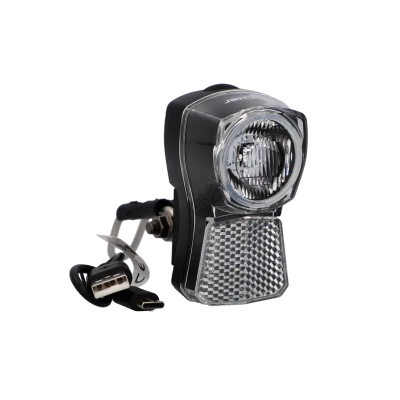 FISCHER Fahrrad LED-Frontlicht 45/20 Lux, mit Akku und USB-Ladefunktion, Dynamo-Look, Spritzwasserschutz nach IP44, StVZO-zugelassen, Schwarz