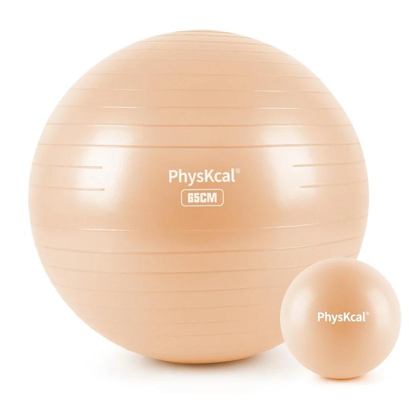 PhysKcal 65cm Beige Dicker Gymnastikball und 23 cm Pilatesball Set, Anti Burst Gymnastikball, Anti-Rutsch-Sitzball, Balanceball, Yogaball für Zuhause, Fitnessstudio und Büro