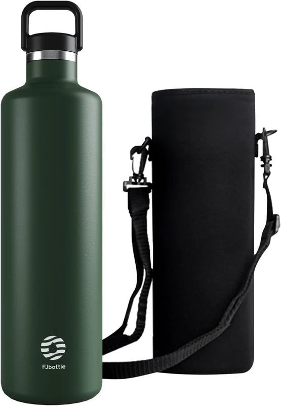 Healter Thermosflasche 1.75L Edelstahl mit Reisetasche | Große Doppelwand Isolated Trinkflasche | Auslaufsicher & BPA-Frei | Umweltfreundliche Wasserflasche für Fitness und Outdoorsport(Grün)
