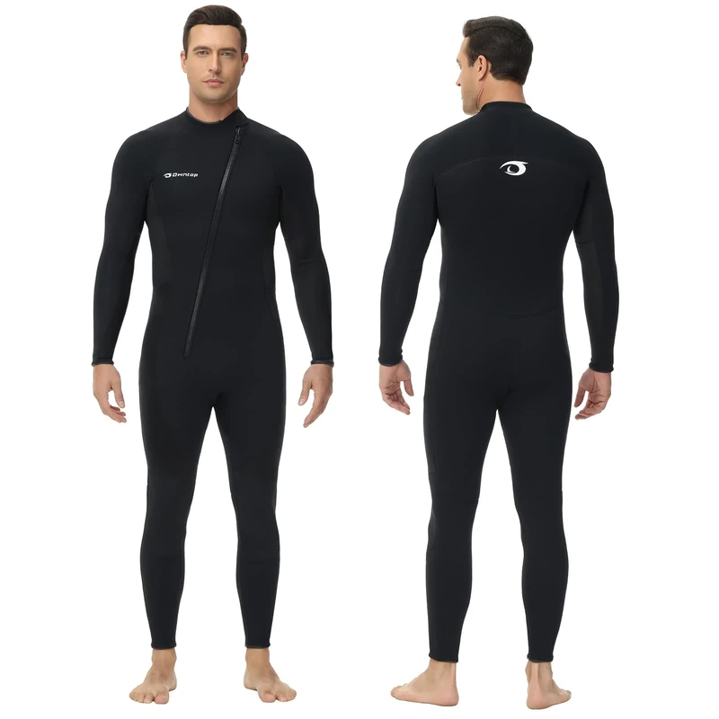 Owntop Herren Neoprenanzug 3/2mm - Vorderer Reißverschluss Voll Tauchanzüge, Stretch Pro Neopren-Nassanzug Thermische Volle Länge Tauchhaut zum Surfen Schnorcheln, Herren Schwarz S