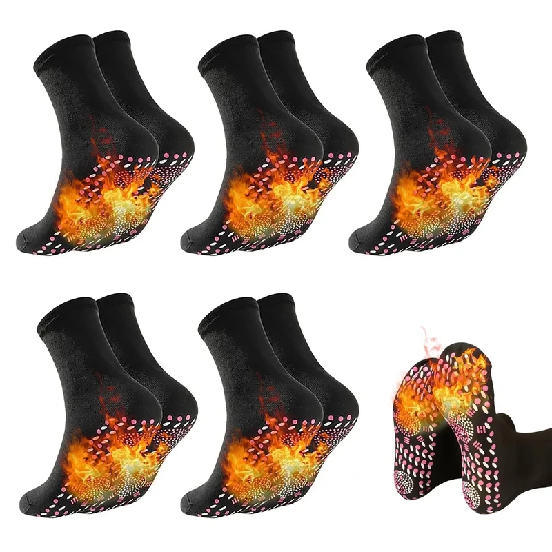 Selbsterwärmende Socken - 5 Paar Winter Thermosocken für Herren und Damen, Beheizbare Fußwärmer Socken mit Selbstheiztechnologie, Warmes Winterherz