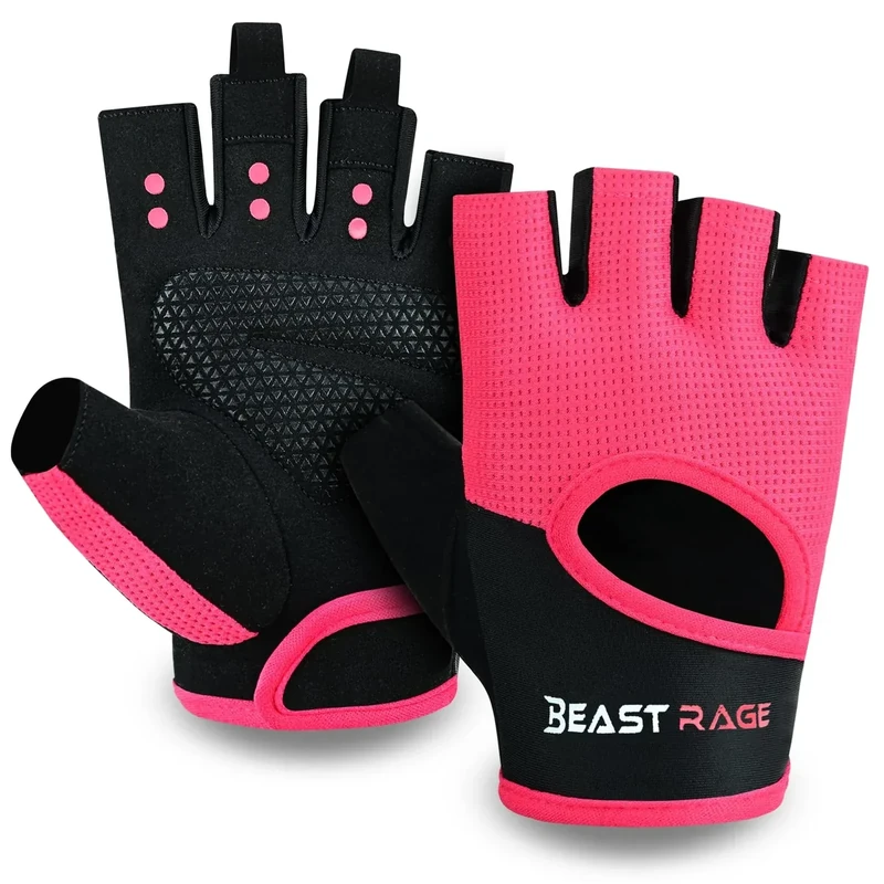 BEAST RAGE Fitness-Handschuhe, atmungsaktiv, für Männer und Frauen, Gewichtheben, Bodybuilding, Fitnessstudio, Training, rutschfest, Crossfit, Krafttraining, Radfahren (PINK, XL)