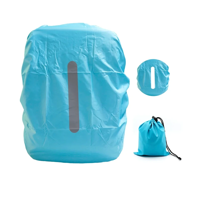 CiciIng Regenschutz für Rucksäcke mit Reflexstreifen, 30L-40L wasserdichte Rucksack Regenschutz mit Aufbewahrungstasche, Regenhülle Schulranzen für Wandern, Camping, Reisen, Radfahren (Blau, M)