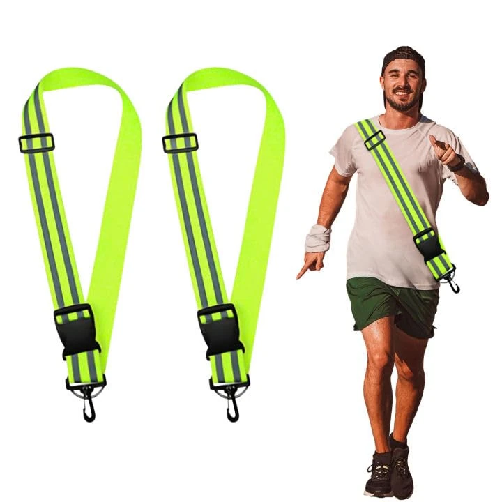 MIVAIUN 2 Stück Reflektoren Gürtel,Fahrradweste Reflektierend,Reflective Sash,Reflective Running Gear High Visibility Safety,igh Vis Belt with Clip for Jogging Biking Cycling (Green)