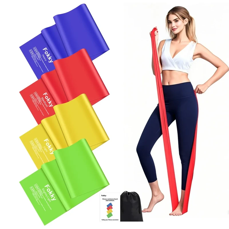 Fokky Fitnessbänder 4er-Set, Resistance Bands 2M Fitnessband, Gymnastikband mit 4 Stufen, Widerstandsbänder Fitnessbänder Gummiband für Muskelaufbau, Yoga, Pilates für Männer und Frauen