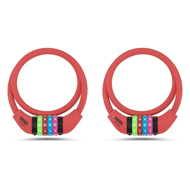 Büchel Fahrradschloss Kinder I Farbenfroh und ohne Schlüssel I Zahlenschloss, fahrrad zubehör, fahrradschloss fahrradzubehör, 65 cm, Rot (Packung mit 2)