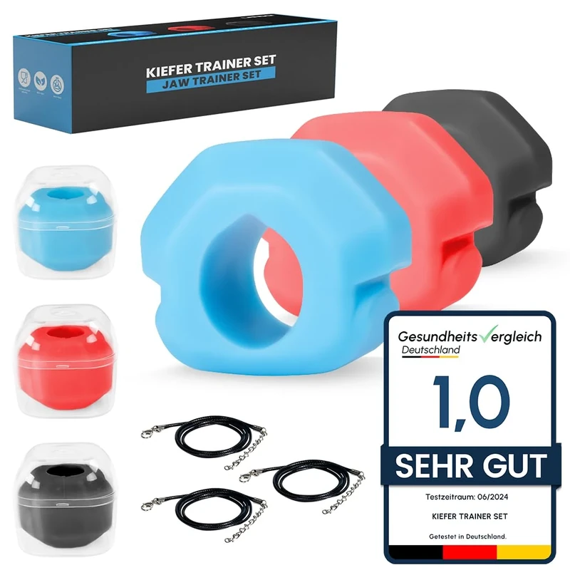 Kiefer Trainer Set 2.0 | Das Original - Kiefertraining mit dem Jawline Trainer & Jawline Toner; Doppelkinn Entferner; Gesichtstrainer; Neck Trainer & Anti-Falten
