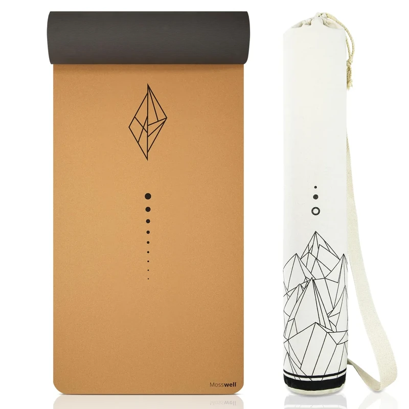 Mosswell Premium Kork-Yogamatte Glacier (4mm dick) - Rutschfeste Fitnessmatte mit Hilfslinien - Pilatesmatte + Yogatasche