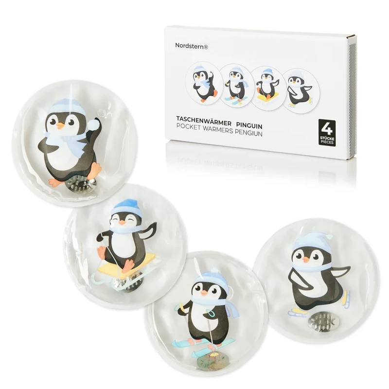 Nordstern Taschenwärmer Handwärmer Pinguin 4er Pack - Wiederverwendbare Taschenheizkissen Wärmekissen für Kinder und Erwachsene - 9 x 9 cm (Pinguin I, Einheitsgröße)