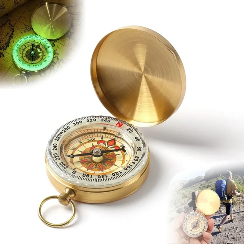 Kompass Kinder,Tragbarer Kompass Taschenkompass, Kompass Outdoor, Wasserdichter Taschenkompass aus Messing mit Fluoreszenz und Navigationstools für Outdoor Aktivitäten wie Camping Wandern auch