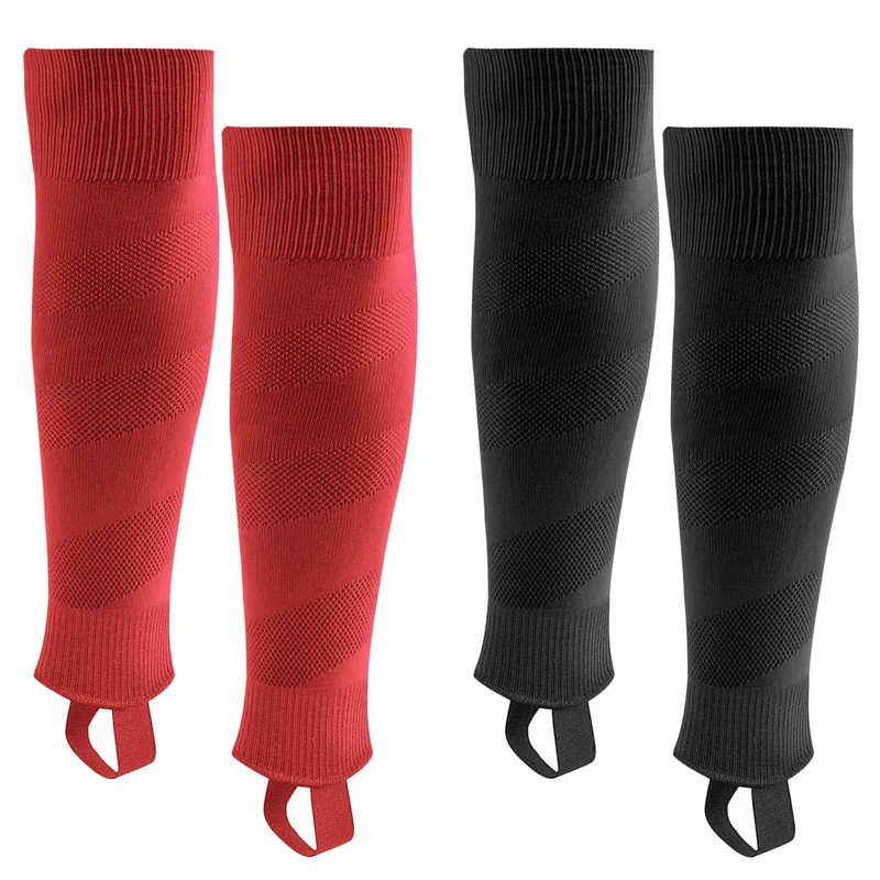 Northdeer Kinder Stutzen Fussball Herren Fussballstutzen Stegstrümpfe Sleeve Fussballsocken mit Steg 2 Paar (Schwarz + Rot S)