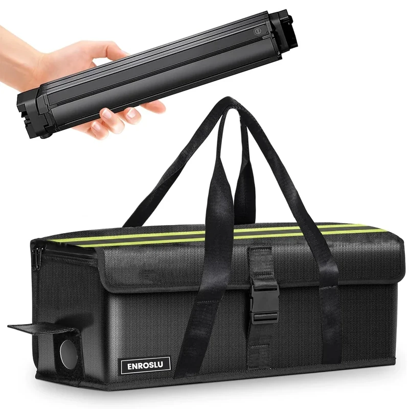 ENROSLU Ebike Akkutasche, 8 Schichten Brandschutz, Feuerfeste Akkutasche bis 2300 °C, Wasserdicht, Explosionsgeschützt, Lipo-sichere Tasche für Lagerung, Transport, Laden