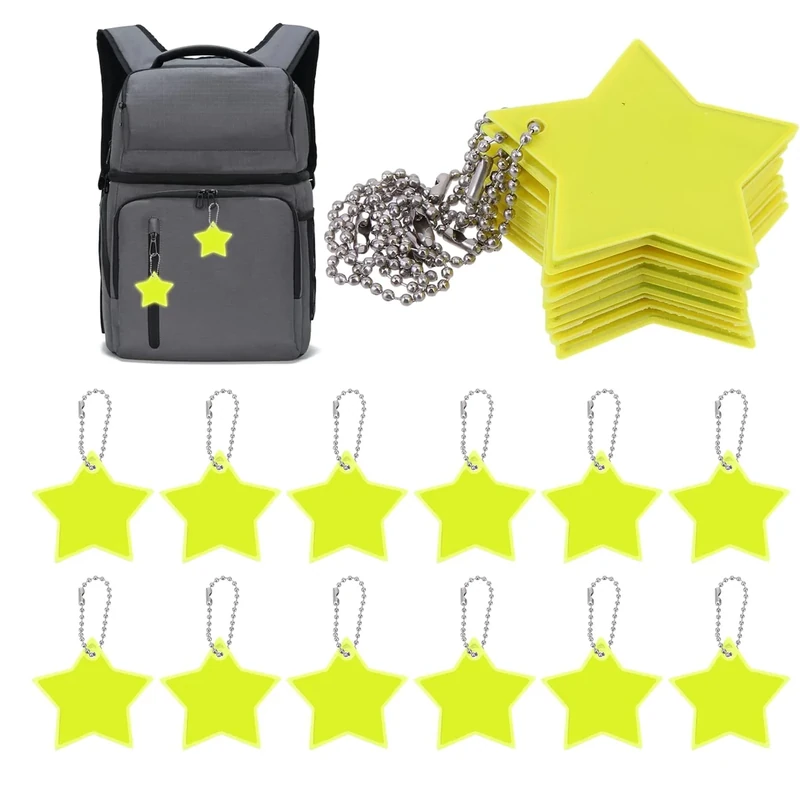 Molain 12pcs Stern Reflektoren, Sicherheits Reflektor Anhänger Kinder Anhänger für Rucksack Schulranzen, Reflektierende Schlüsselanhänger für Schultasche Rucksack Radfahren Gehen (Gelb)