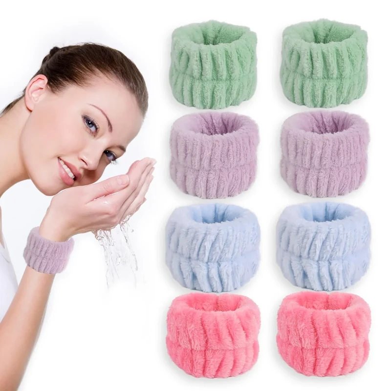 4 Paar Handgelenk-Spa-Waschbänder aus Mikrofaser, Mikrofaser Handgelenk Waschen Handtuch Band, Handgelenkhandtücher zum Waschen des Gesichts, Armbänder zum Waschen des Gesichts, Armbänder (Farbe B)