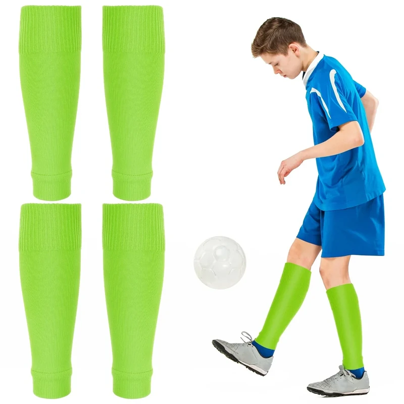2 Paar Fußball Stutzen für Kinder - Elastische Sleeves Tubes Sportsocken, Atmungsaktive Trainingssocken für Jungen, Radfahren, Laufen, Basketball (Grün)