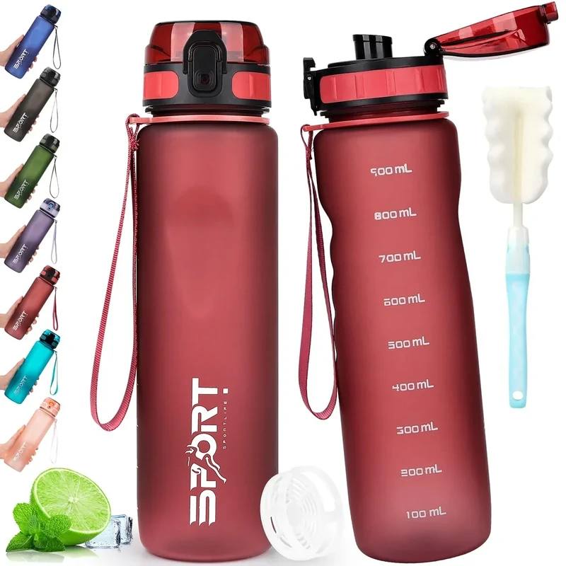 AOPREL Trinkflasche 1L Sport Trinkflasche Wasserflasche Auslaufsicher Trinkflaschen BPA Frei Sportflasche mit Kapazitätsskala für Die Outdoor, Schule, Camping