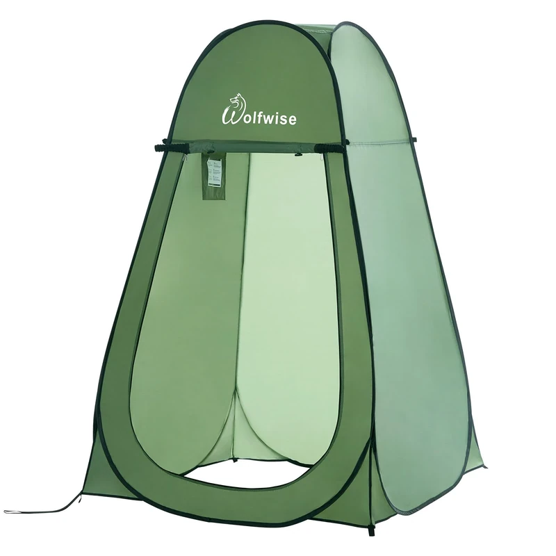WolfWise Groß Pop-Up Duschzelt Camping & Umkleidezelt – Kompakt & Leicht 3kg mit Tasche, Schneller Aufbau, WC- und Privatzelt, Wasserfest, UV-Schutz, Outdoor, Strand, Wandern, Grün