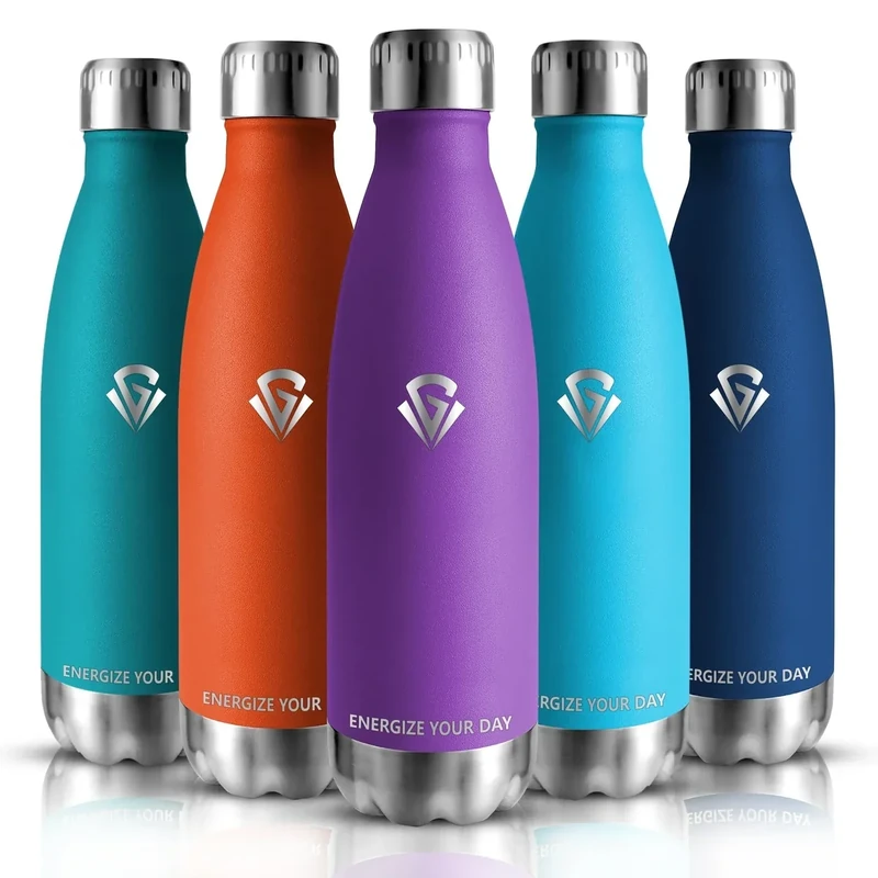 Grsta Trinkflasche Edelstahl - 500ml - Trinkflasche Sport Doppelwandige Vakuumisolierte, Thermosflasche Auslaufsicher, Wasserflasche BPA-frei für kinder, Outdoor, Schule