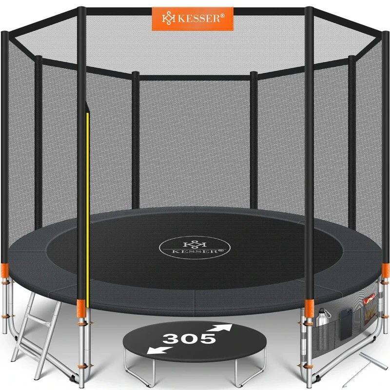 KESSER® Trampolin Outdoor Ø305cm Gartentrampolin Kinder Trampolin Komplettset + Sicherheitsnetz, Leiter & Randabdeckung, Familien Trampolin für Garten + Seitentasche & Montageset, belastbar bis 150kg