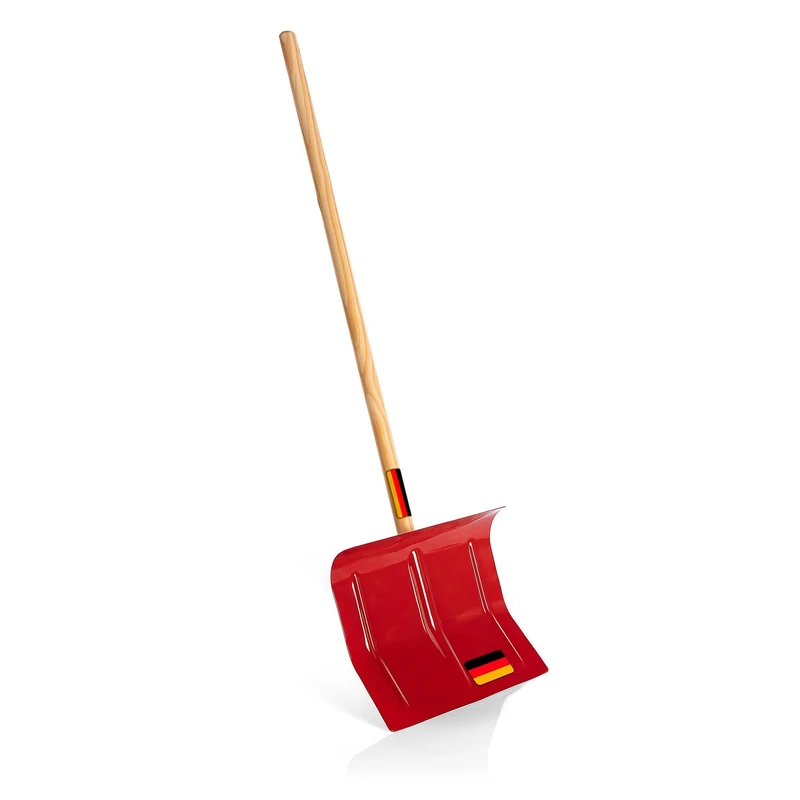 BigDean Schneeschaufel in Rot 25,5 x 90 cm (BxH) – Schneeräumer klein aus Metall – sehr robuster Kinder Schneeschieber Schneeschippe – Made in Germany