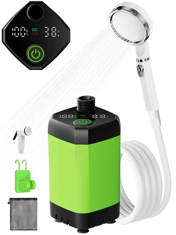 Upgrade Tragbare Campingdusche, Camping Dusche mit Wiederaufladbarem 6000mAh Akku und Temperaturanzeige, Mobile Duschen Set mit Duschkopf und Schlauch für Wandern, Camping, Reisen, Strand, Haustier