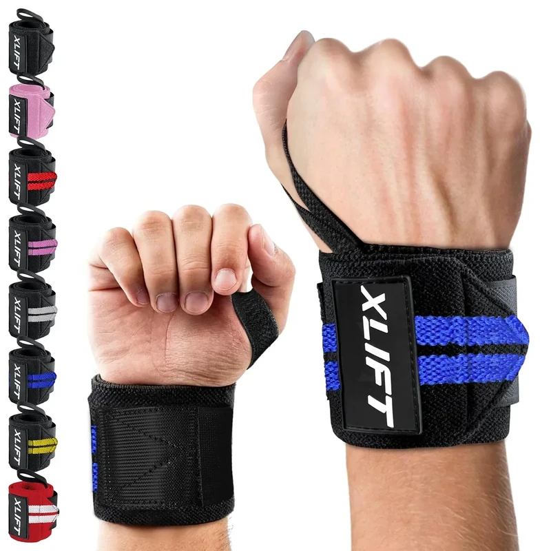 xlift Handgelenk Bandagen Gym - Wrist Wraps Gym - Handgelenk Bandagen Fitness – Handgelenkbandagen Kraftsport für Fitness, Handgelenkstütze, Bodybuilding, Calisthenics & Crossfit (Schwarz & Blau)