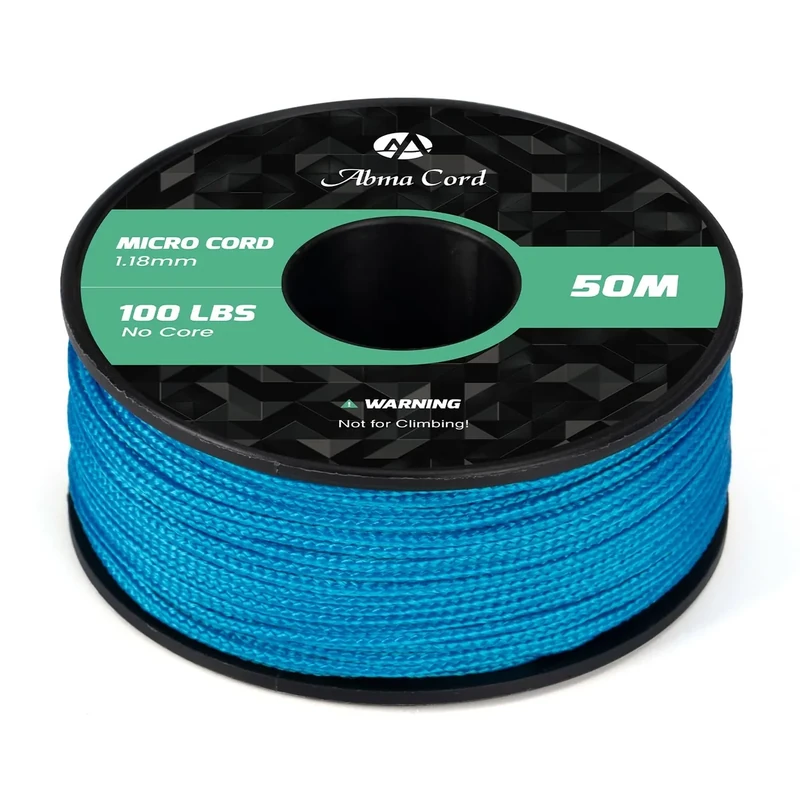 Abma Cord Micro Cord 1,18 mm Paracord 50M Spule Micro Schnur Polyester Micro Seil - Max. 45kg (100lbs) - Blau